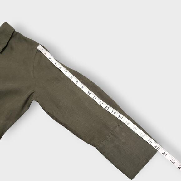 Chico's Dark Green 100% Linen Button Up Shirt Sz 6 Small Career Contemporary - Picture 9 of 12